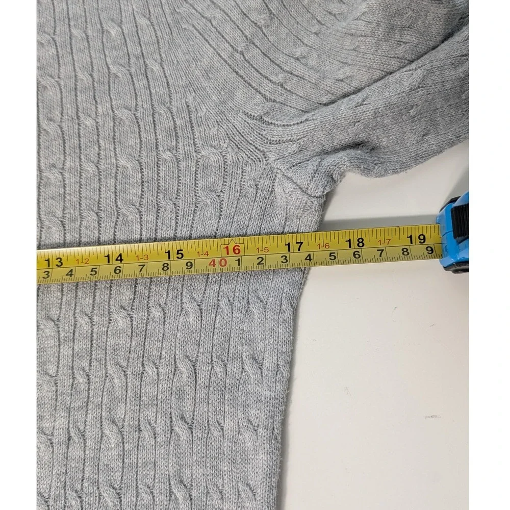 Laura Scott Sweater Women Small Gray Cable Knit Crew Neck Pullover Cotton Blend